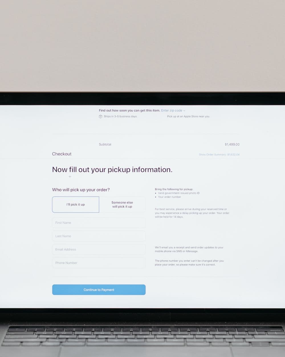 Laptop showing an online store checkout
