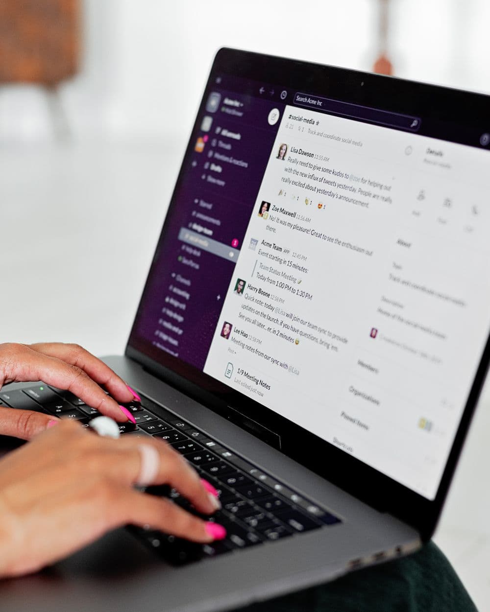 Writing email on a laptop